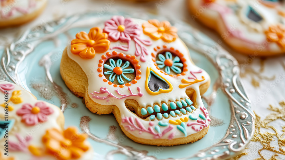 Mexican calavera skull cookie for Dead Day holiday or Dia de Los Muertos, vector cartoon biscuit cake. Mexican funny calavera sugar skull cookie with caramel flowers for pastry dessert on Day of Dead Mexican calavera skull cookie for Dead Day holiday or Dia de Los Muertos, vector cartoon biscuit cake. Mexican funny calavera sugar skull cookie with caramel flowers for pastry dessert on Day of Dead