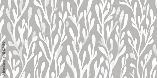 Seamless pattern with white stylized seaweed on gray background.