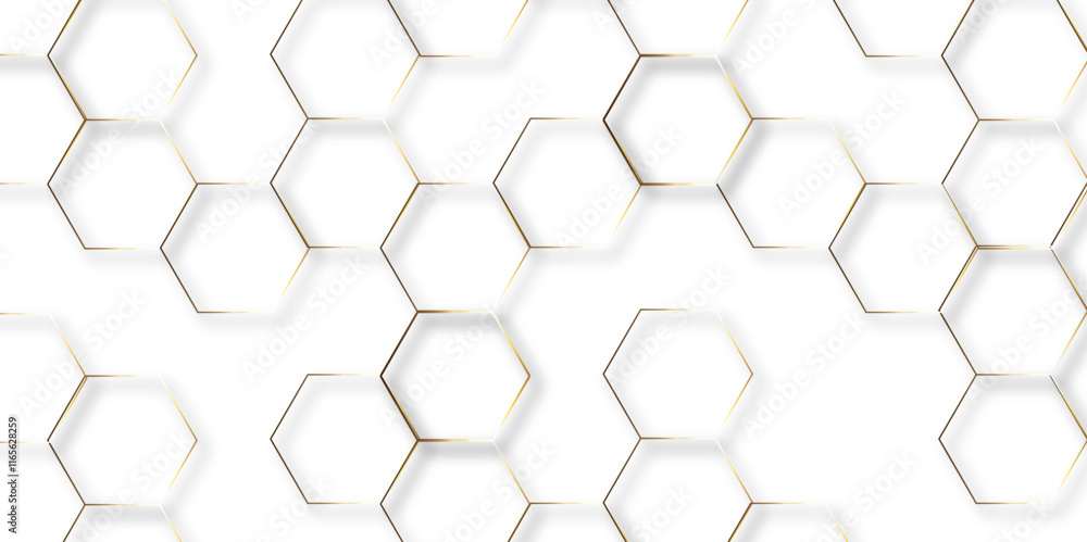 Abstract hexagon white background with shadow .golden background Futuristic blue neon honeycombs. Modern technology design. Vector illustration.
Abstract hexagon white background with shadow .golden background Futuristic blue neon honeycombs. Modern technology design. Vector illustration.