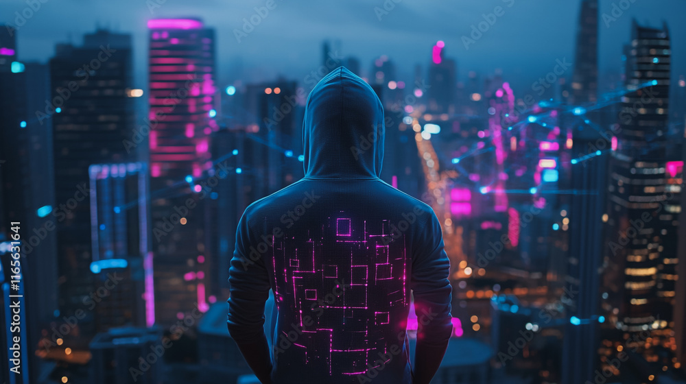 Hacker are planning to hack and attack networks and cyber security systems. Smart Innovation city with connection future wireless digital city and social media networking over the cityscape. Hacker are planning to hack and attack networks and cyber security systems. Smart Innovation city with connection future wireless digital city and social media networking over the cityscape.
