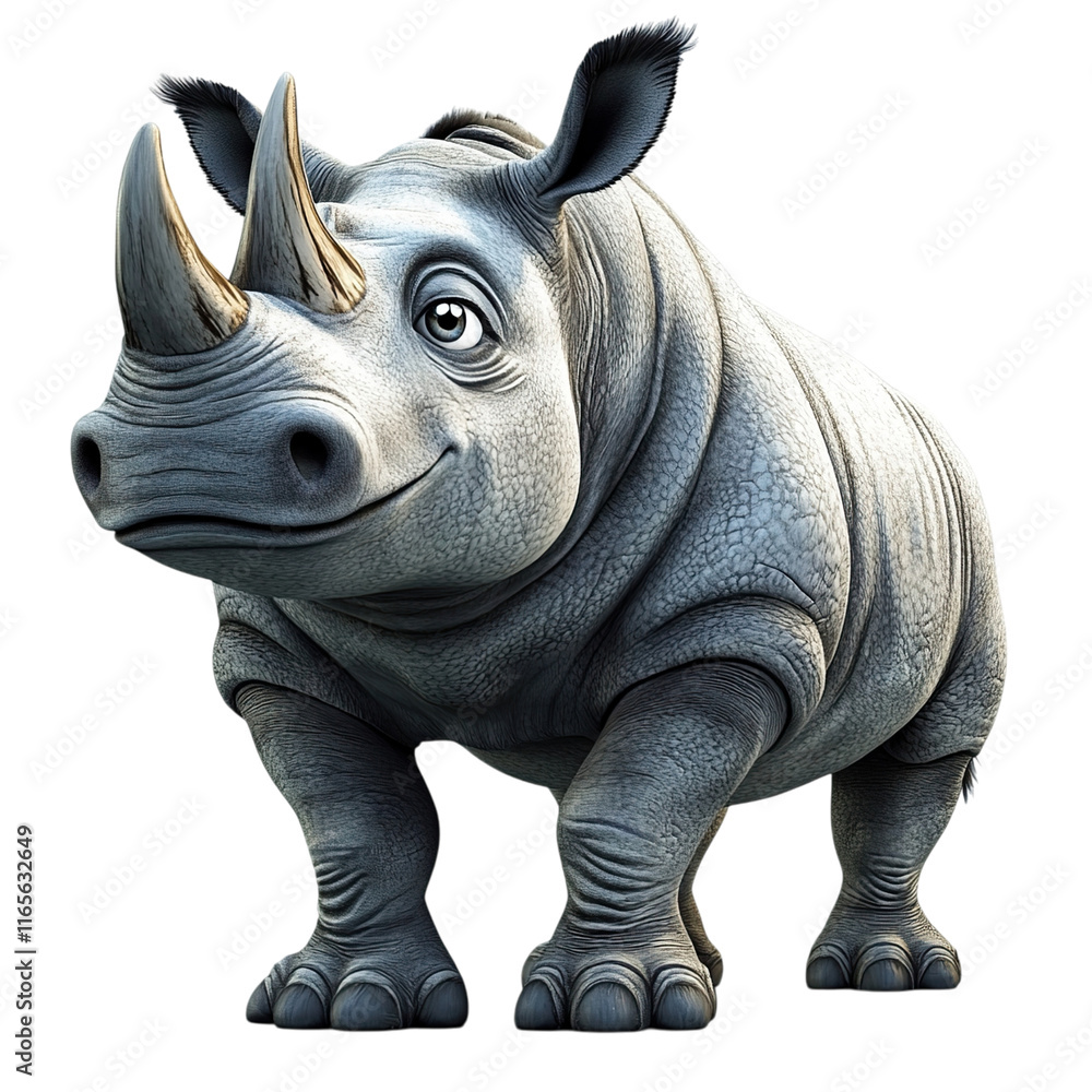 Fototapeta premium 3d cartoon rhino, Clipart Style, isolated on transparent background