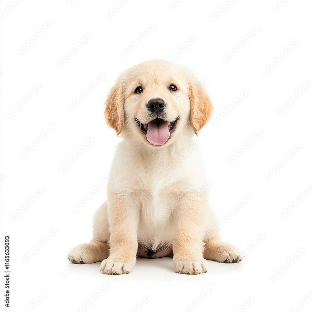 Fototapeta premium golden retriever puppy sitting happily with playful expression