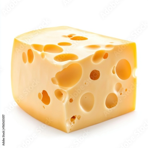 A block of creamy cheese with smooth texture isolated on white background