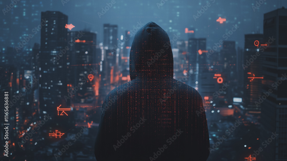 Hacker are planning to hack and attack networks and cyber security systems. Smart Innovation city with connection future wireless digital city and social media networking over the cityscape. Hacker are planning to hack and attack networks and cyber security systems. Smart Innovation city with connection future wireless digital city and social media networking over the cityscape.