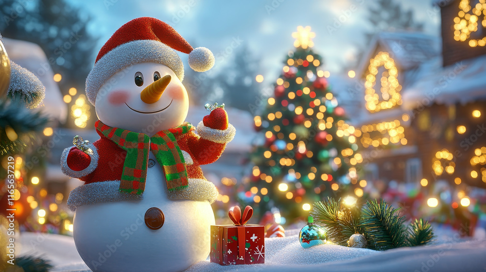 Christmas and New Year design elements with gifts, Santa, snowman, New Year pine trees, balls Christmas and New Year design elements with gifts, Santa, snowman, New Year pine trees, balls