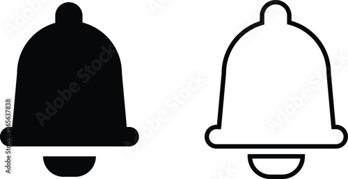 Notification bell icon set. Alarm symbol. Incoming inbox message. Ringing bells. Alarm clock and smartphone application alert. Social media element flat and line vector collection isolated transparent