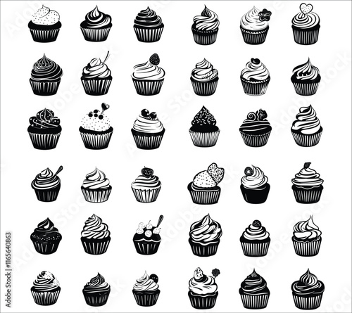Cupcake silhouettes vector. Sweet cupcake silhouettes vector design. Cupcake silhouette vector illustration. Vector silhouettes of cupcakes for birthday celebrations
