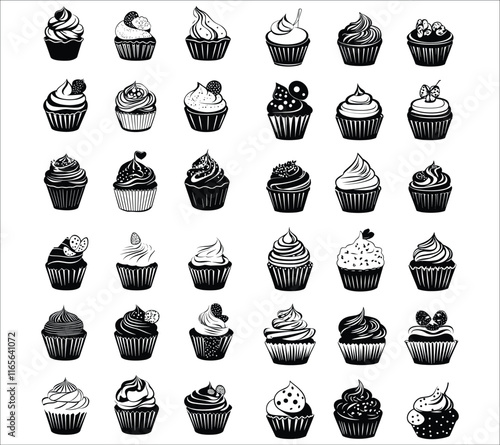 Cupcake silhouettes vector. Sweet cupcake silhouettes vector design. Cupcake silhouette vector illustration. Vector silhouettes of cupcakes for birthday celebrations
