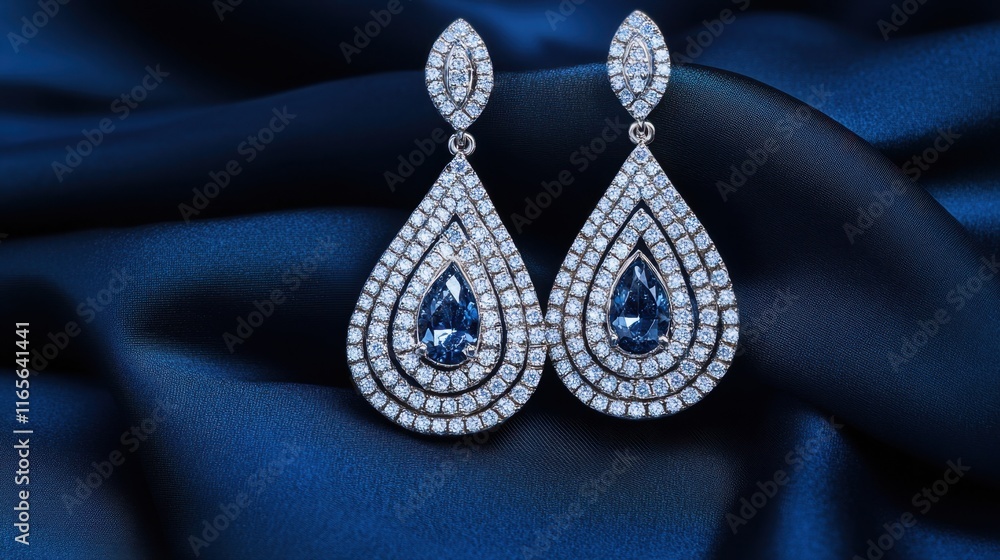Obraz premium Elegant Teardrop Earrings with Blue Gemstones and Sparkling Diamonds
