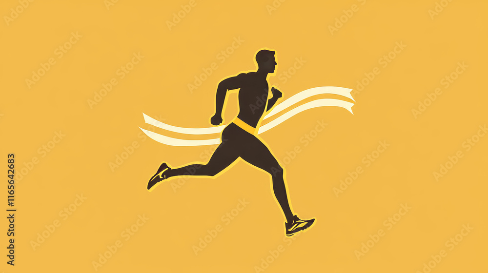 Marathon run sport icon, sport competition symbol. Athletic club, fitness gym or marathon competition vector symbol. Running race or jogging club icon or sign with man athlete crossing finish line Marathon run sport icon, sport competition symbol. Athletic club, fitness gym or marathon competition vector symbol. Running race or jogging club icon or sign with man athlete crossing finish line