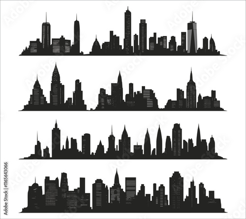 City skyline silhouette vector. Modern city skyline vector silhouettes design. Abstract cityscape silhouette design. Silhouette of urban city skyline 
