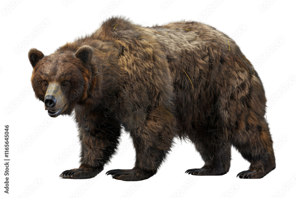 Fototapeta premium Majestic Brown Bear in Solitude. White or PNG Transparent Background.