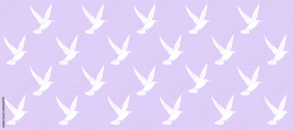 Purple pattern with white silhouette of birds flight background Purple pattern with white silhouette of birds flight background