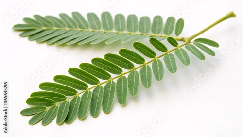 Tamarind leaf, small and pinnate green on white background