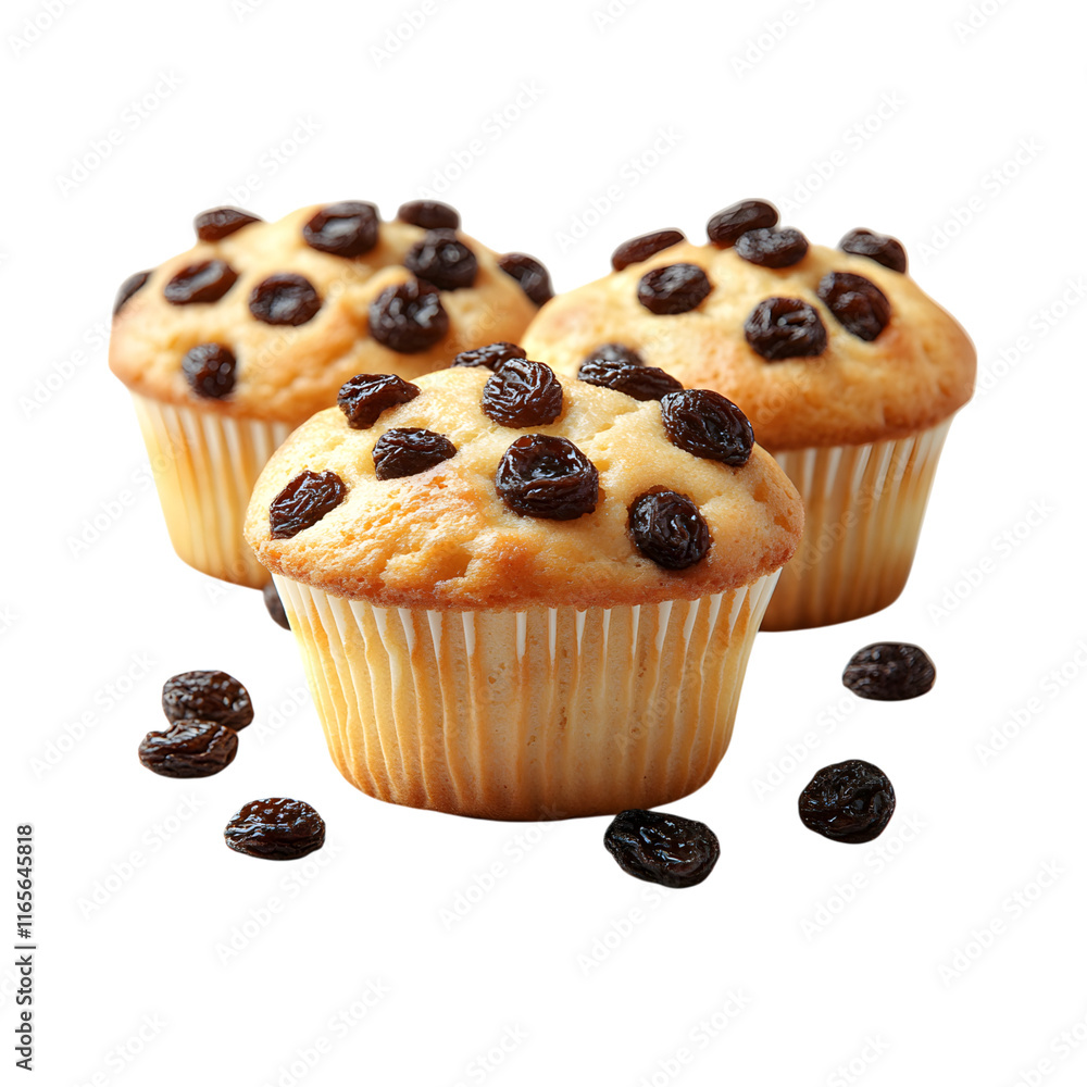Tasty soft Raisin Muffins isolated on transparent background Tasty soft Raisin Muffins isolated on transparent background