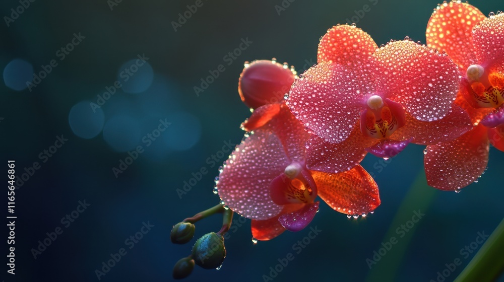 Elegant Pink Orchid Flower with Dew Drops on Petals Elegant Pink Orchid Flower with Dew Drops on Petals