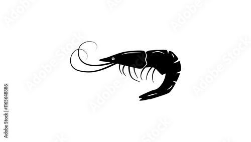 Shrimp emblem, black isolated silhouette