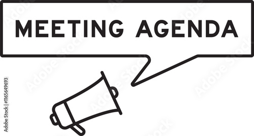 Megaphone icon with speech bubble in word meeting agenda on white background