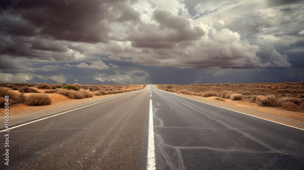Naklejka premium Desert Highway Under Stormy Sky