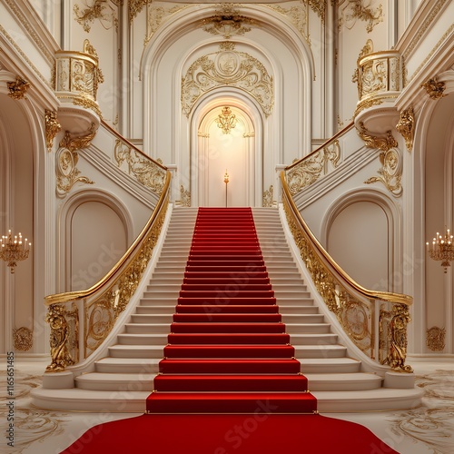 Premium red carpet with grand VIP staircase highdefinition luxurious decoration