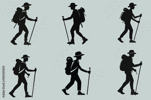 hiker backpacker walking stick trek silhouette 