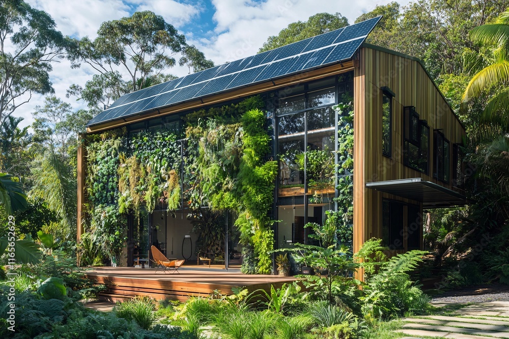 Modern Eco-Friendly Home with Solar Panels and Vertical Garden0 Modern Eco-Friendly Home with Solar Panels and Vertical Garden0