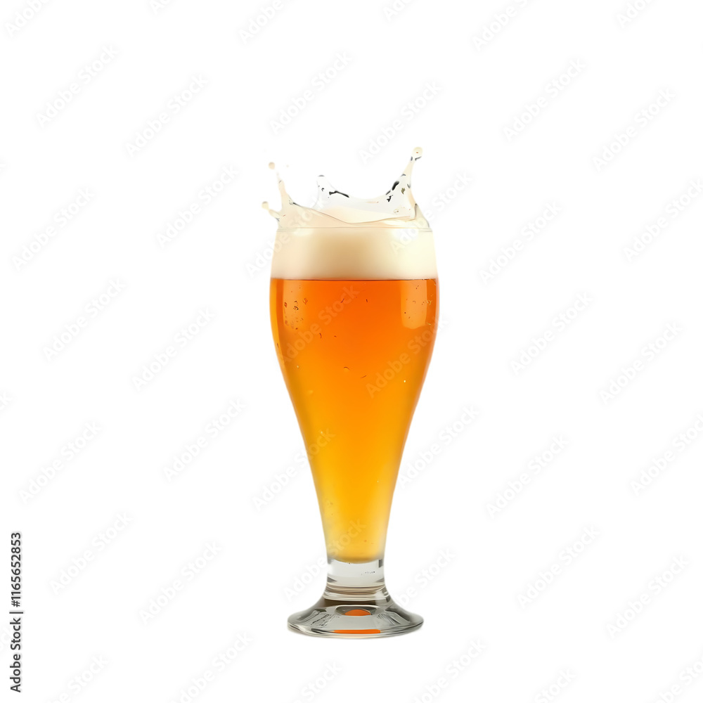 Refreshing Beer in a Glass with Splashing Foam on transparent background Refreshing Beer in a Glass with Splashing Foam on transparent background