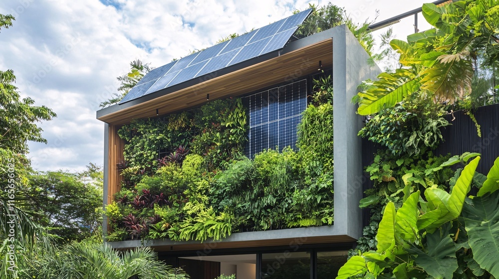 Modern Eco-Friendly Home with Solar Panels and Vertical Garden0 Modern Eco-Friendly Home with Solar Panels and Vertical Garden0