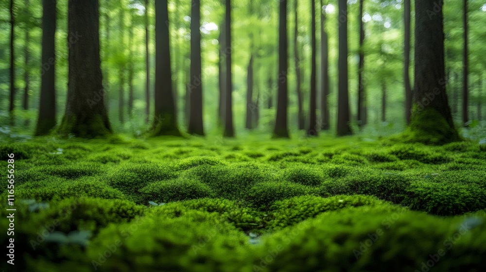 Fototapeta premium A lush green forest with a lot of moss on the ground