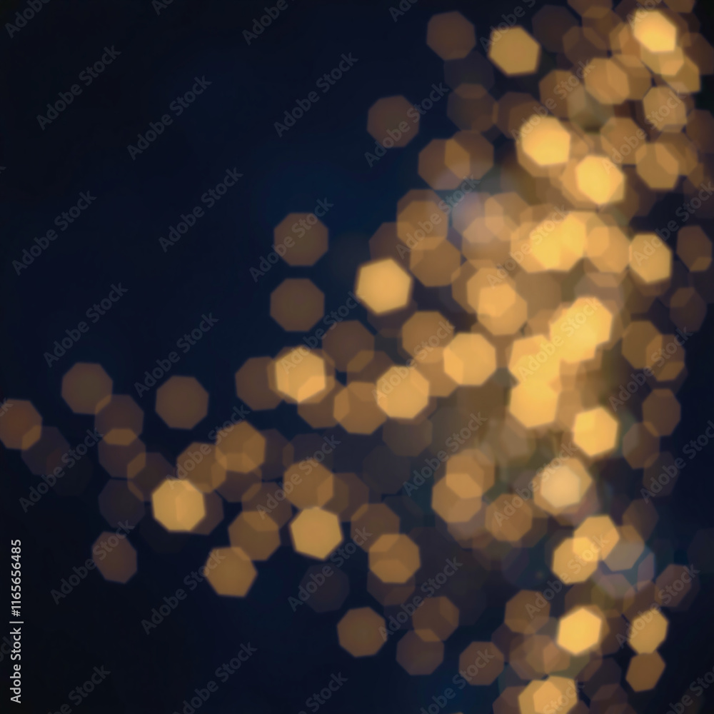 Obraz premium Abstract bokeh background with blurred white and yellow lights against a deep blue backdrop, creating a festive and dreamy atmosphere.