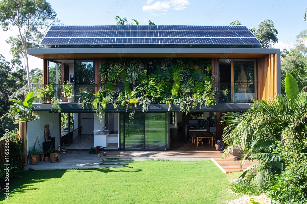 Modern Eco-Friendly Home with Solar Panels and Vertical Garden0 Modern Eco-Friendly Home with Solar Panels and Vertical Garden0