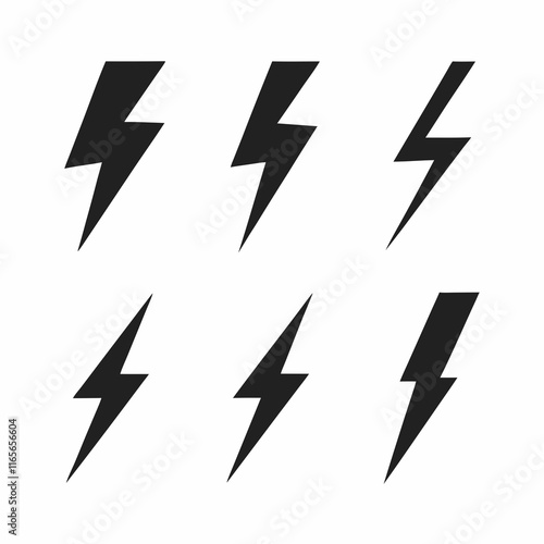 Dynamic Black Lightning Bolt Icon Bundle.