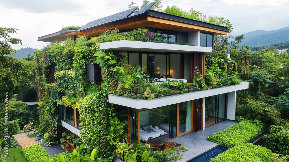 Modern Eco-Friendly Home with Solar Panels and Vertical Garden0 Modern Eco-Friendly Home with Solar Panels and Vertical Garden0