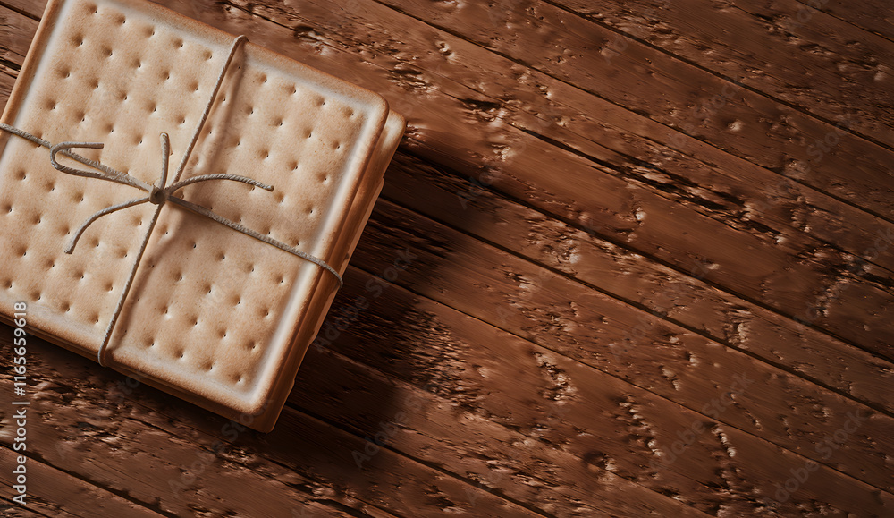 Αυτοκόλλητο close-up view of stacked matzah bread on a rustic wooden surface, representing p