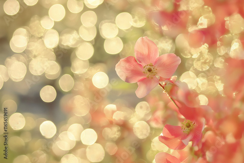 Zarte rosa Blüte im sanften Licht mit funkelndem Bokeh-Hintergrund

 photo