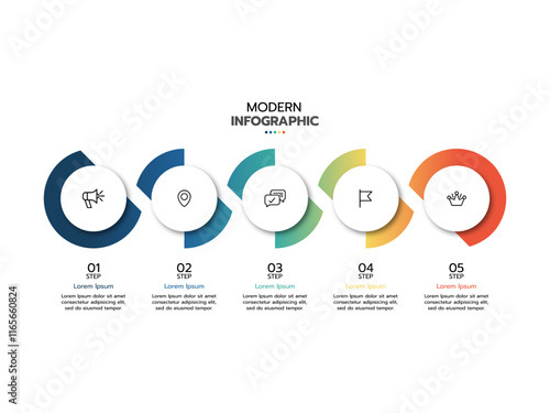 Timeline Creator infographic template. 5-step timeline journey, icons flat simple infographics design template. presentation graph. Business concept with 5 options. vector illustration.