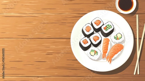 A white plate filled with a variety of sushi, including vibrant rolls and nigiri