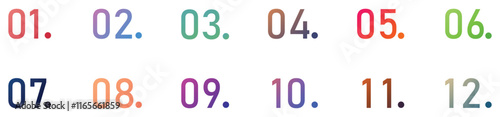Number bullet points from one to twelve.