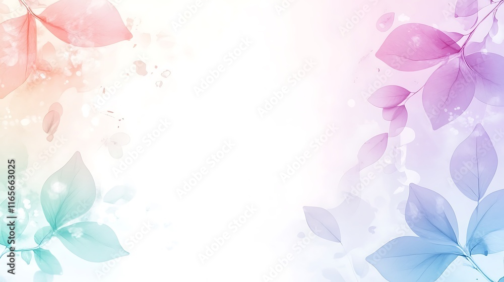 Fototapeta premium Pastel Leaves Delicate Watercolor Background Design
