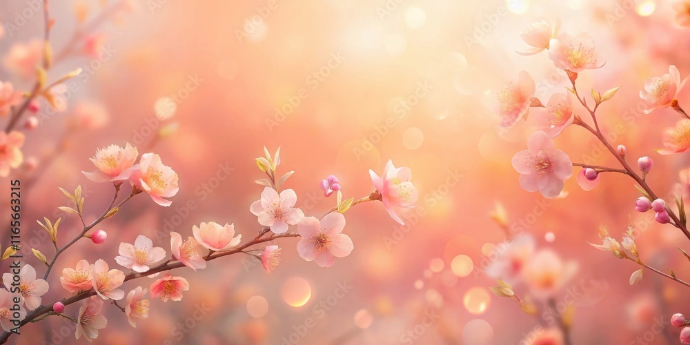 Delicate pink blossoms gracefully sway on a branch, bathed in the soft glow of a sun-kissed morning. Delicate pink blossoms gracefully sway on a branch, bathed in the soft glow of a sun-kissed morning.