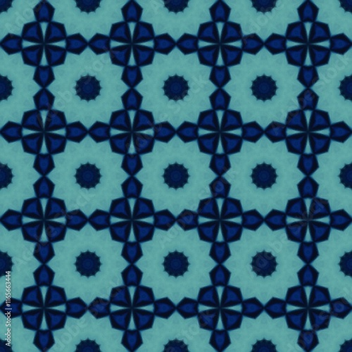 Blue Geometric Cross and Circle Patterns