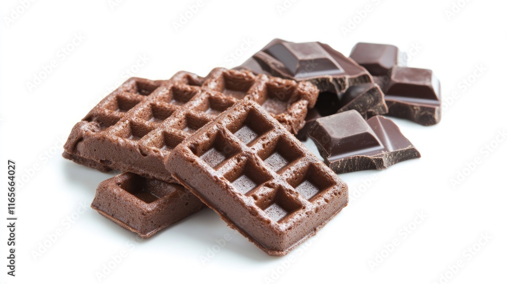 Close-up of chocolate waffle segments with a rich, dark tone, arranged in an aesthetic Close-up of chocolate waffle segments with a rich, dark tone, arranged in an aesthetic