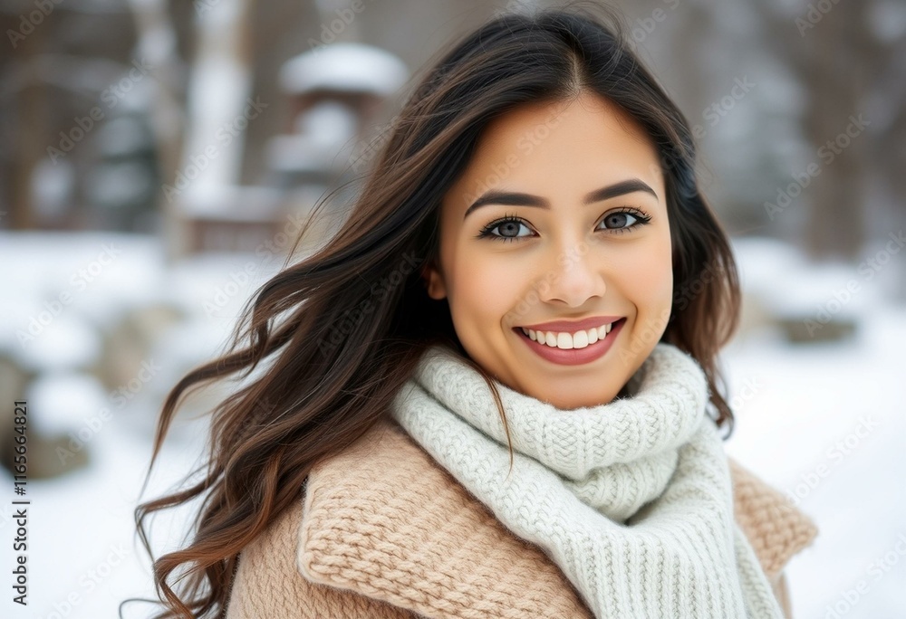 Female portrait in winter outdoor setting with snowy landscape Female portrait in winter outdoor setting with snowy landscape