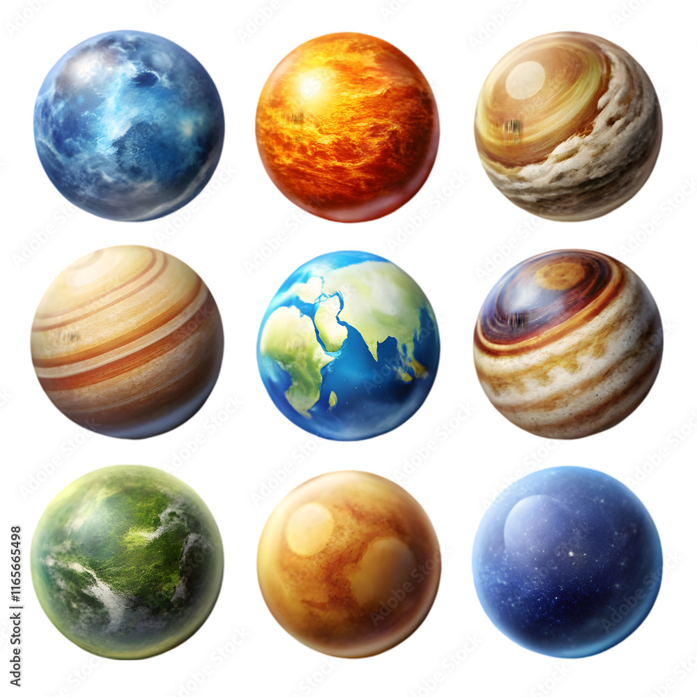 set of planets on transparent background set of planets on transparent background