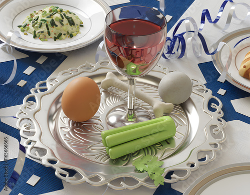 traditional seder plate with bright colors and symbolic foods, emphasizing the joy and spiritual significance of passover celebrations photo