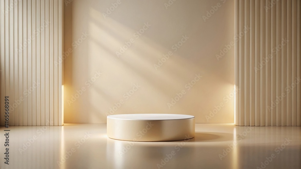 Minimalist Beige Platform with Sunlight Reflection and Vertical Panels Minimalist Beige Platform with Sunlight Reflection and Vertical Panels