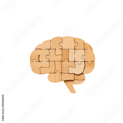 Brain Model Composed of Geometric Wooden Pieces on transparent background