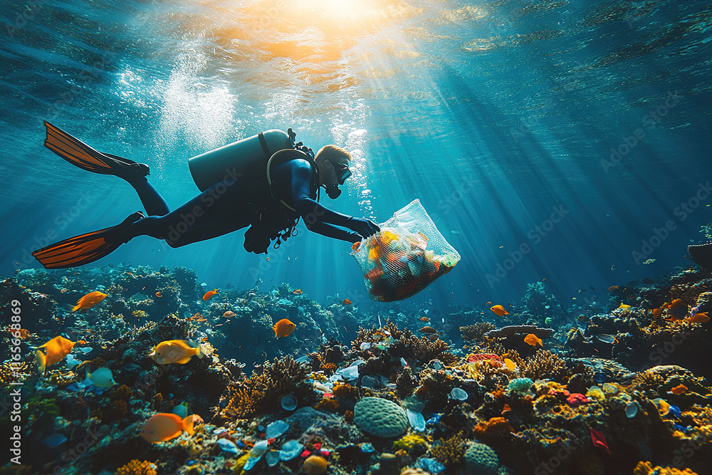 custom made wallpaper toronto digitalDiver collects marine life while exploring vibrant coral reef underwater during sunny day