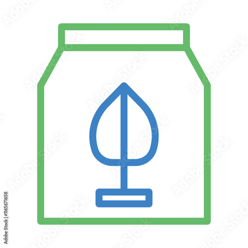 Fertilizer bag icon with leaf symbol. Concept of organic, eco friendly, and sustainable gardening.