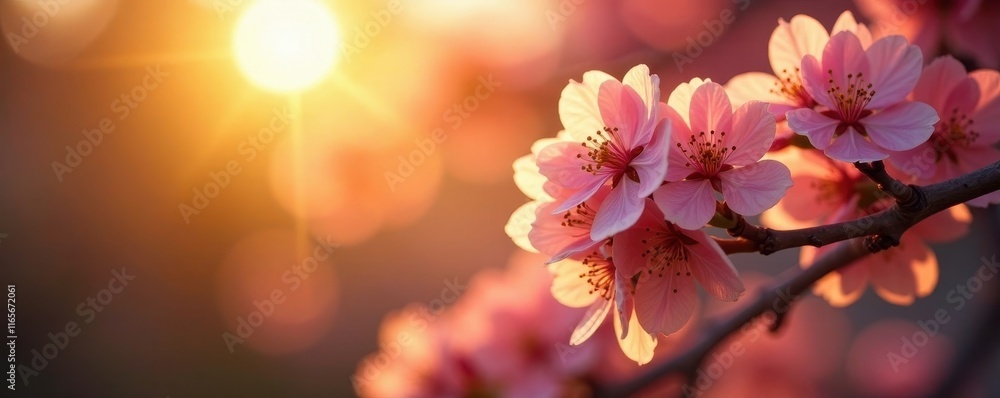 Sunlit blossoming tree, vibrant petals, golden hour glow, beautiful, sun, scenery Sunlit blossoming tree, vibrant petals, golden hour glow, beautiful, sun, scenery